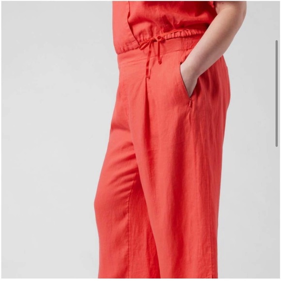 Athleta Linen Wide Leg High Rise Elastic Waist Crop Pants Women Size 8Tall - Picture 3 of 16